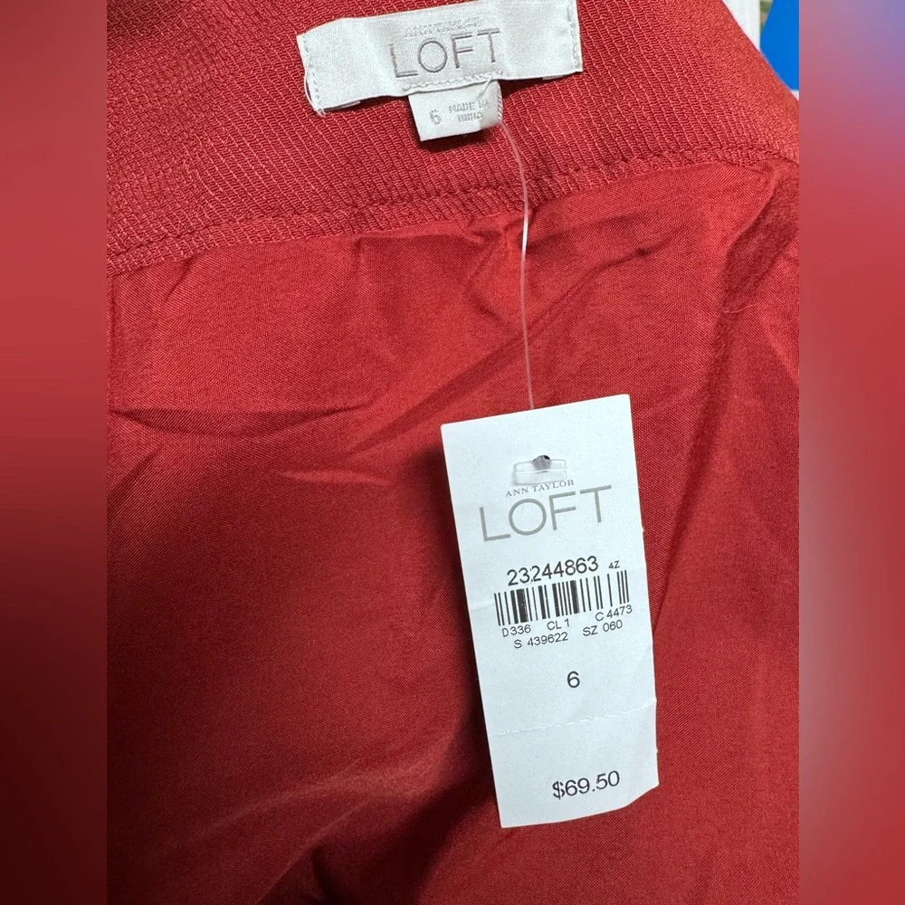 NWT LOFT Deep Red Ruffle Faux Wrap Skirt, Size 6, Burgundy, midi, flounce - Picture 10 of 15